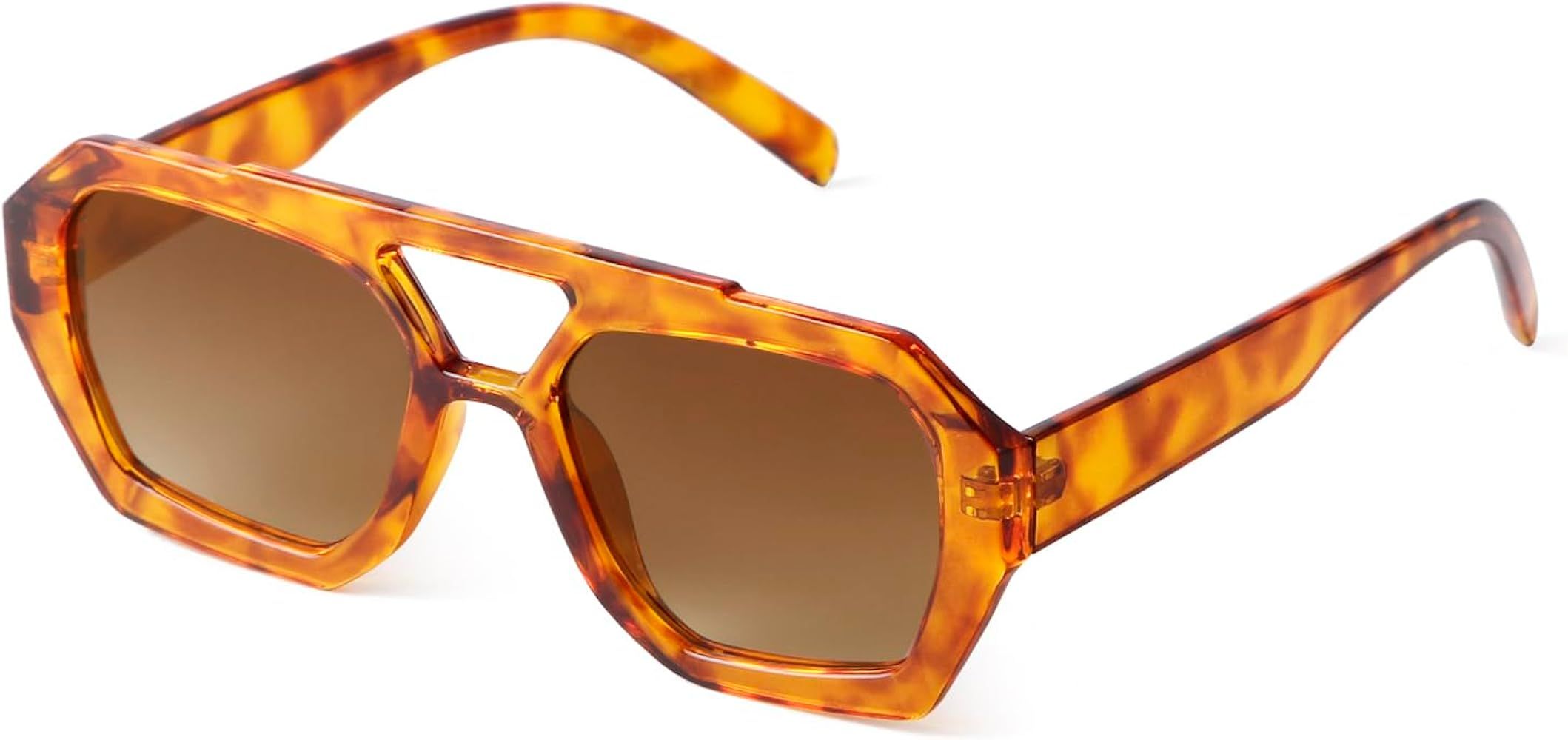 ADE WU Trendy Designer Inspired Aviator Sunglasses for Women Men Hexagon Square Thick Frame Doubl... | Amazon (US)