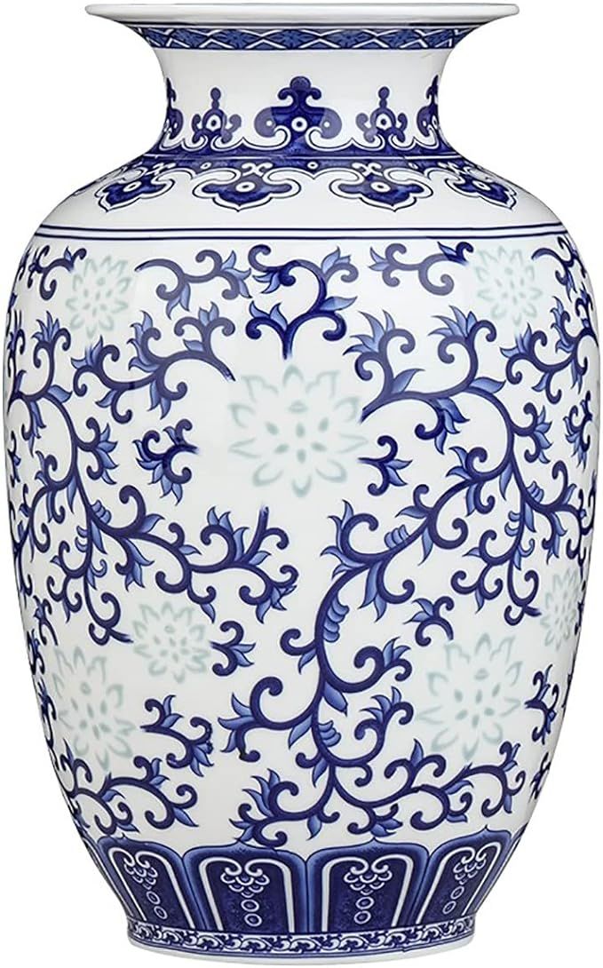 XMZXKJ Hand- Made Blue and White Porcelain Vase Ceramic Vase Home Decorative Vase (9 ins Tall -fi... | Amazon (US)