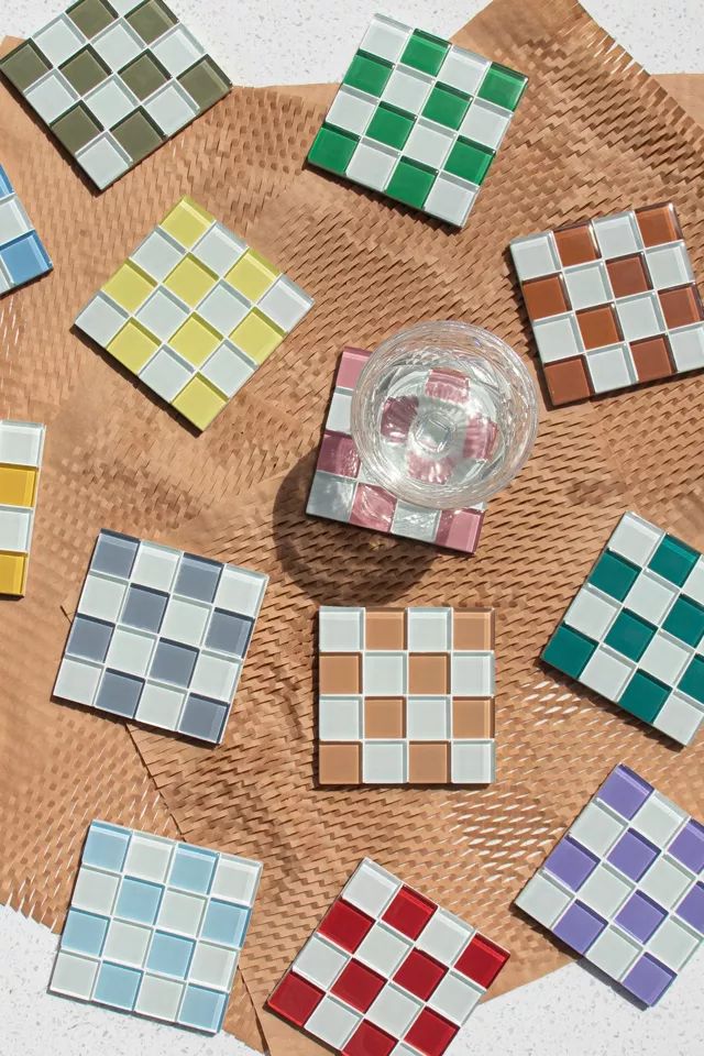 Subtle Art Studios Chocolate Checkered Glass Tile Coaster | Urban Outfitters (US and RoW)