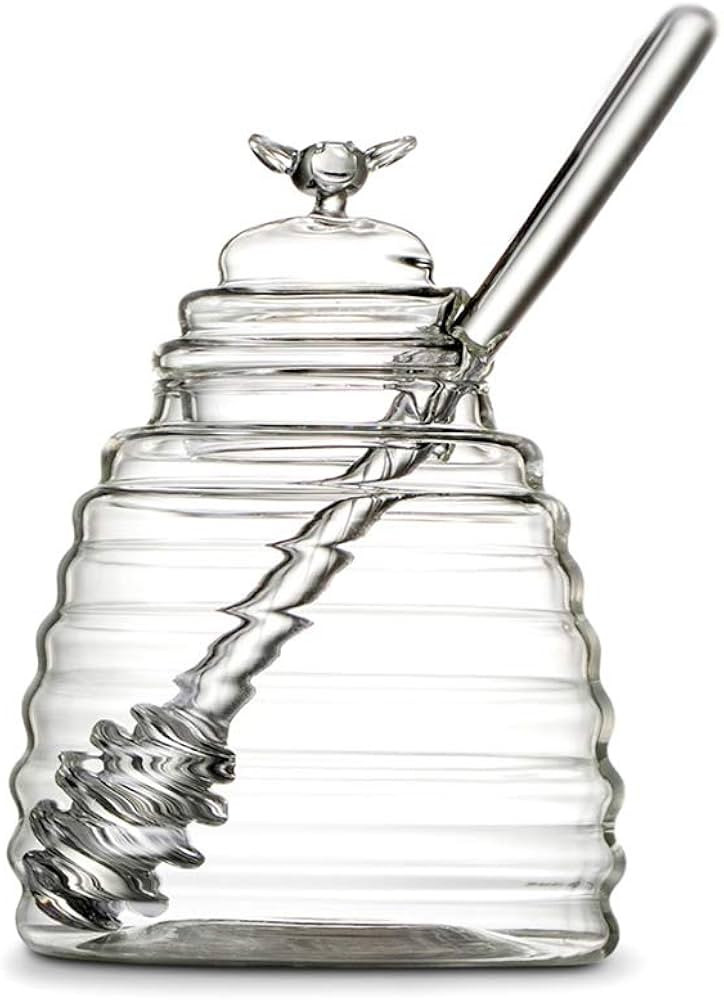 Clear Borosilicate Glass Honey Jar Pot with Dipper and Dustproof Lid for Home Kitchen | Amazon (US)