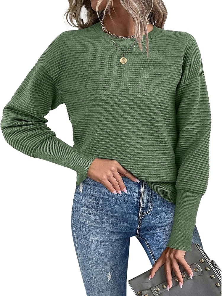 Zeagoo Women's Crew Neck Ribbed Knit Sweater 2024 Fall Long Sleeve Oversized Pullover Sweaters To... | Amazon (US)
