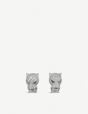 Panthère de Cartier 18ct white-gold, diamond, onyx and emerald earrings | Selfridges