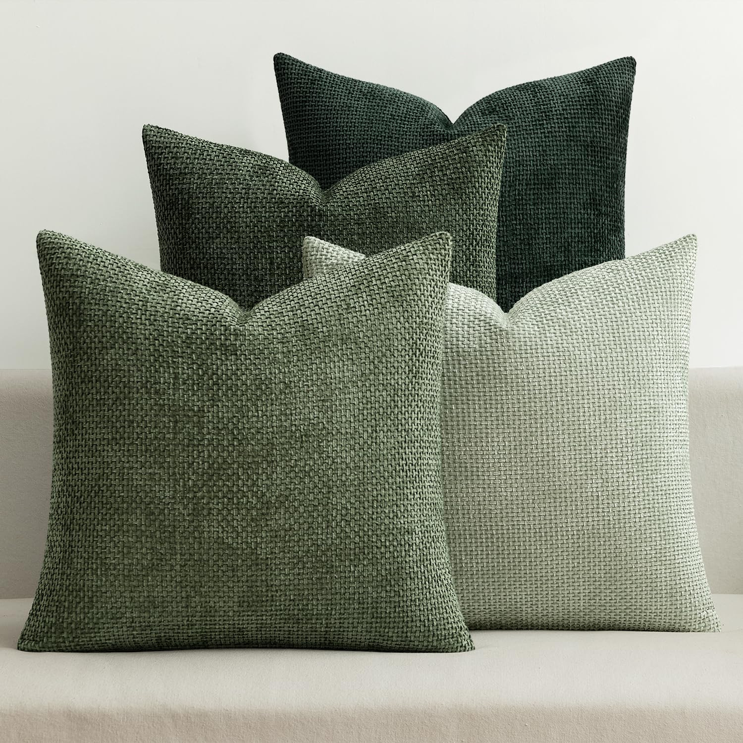MIULEE Pack of 4 Couch Throw Pillow Covers 18x18 Inch Green Soft Decorative Chenille Pillow Cover... | Amazon (US)