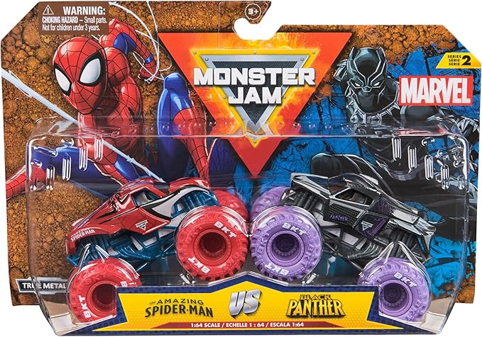 Monster Jam, Marvel Official Spider-Man Vs. Black Panther Die-Cast Monster Trucks, 1:64 Scale, Ki... | Amazon (US)