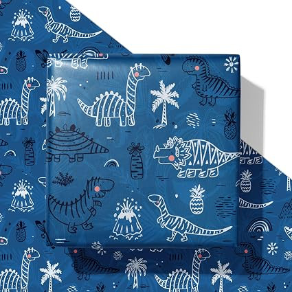 SaringSwoon Dinosaur Wrapping Paper for Birthday Baby Shower Christmas - Blue Gift Wrap With Funn... | Amazon (US)