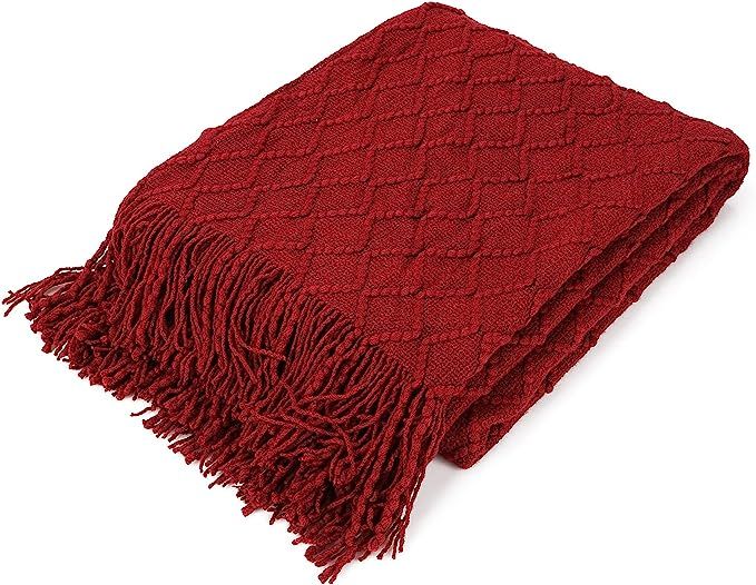 JOY TEX 100% Acrylic Knit Throw Blankets,50"x60",Striped and Decorative Fringe Blankets,Soft Warm... | Amazon (US)