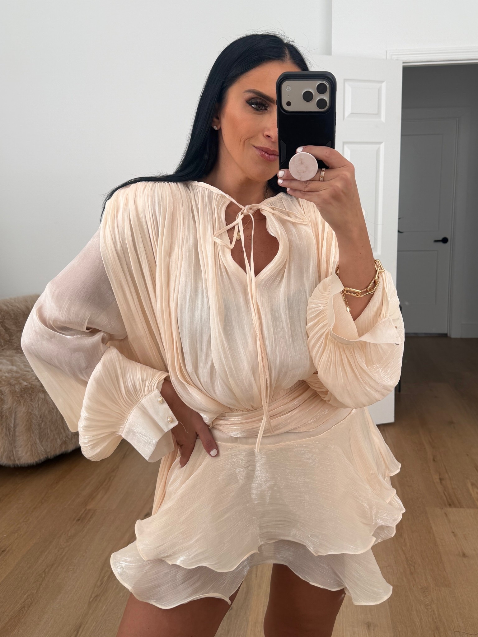 Jluxlabel pure glow long sleve minidress wearing size medium.