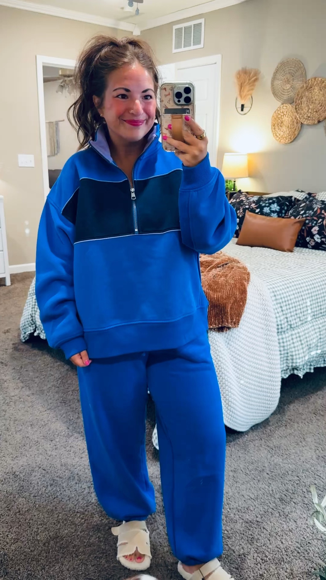 This Aerie set is cozy perfection! 💙 I love the bold blue, relaxed fit and sporty half-zip—perfect for lounging or busy days on the go! ✨


sandals: sold out, but linking similar options below!
joggers: fit oversized // wearing a medium
quarter zip: fits oversized // wearing a medium 

 #LTKootd #LTKSaleAlert #LTKMidsize