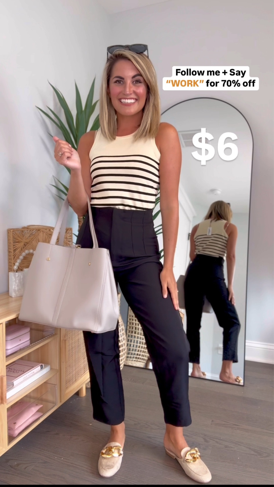 70% OFF Highend Amazon Spring Work Outfits🤍🖤💙 with Discount CODES! Capsule Wardrobe must haves as low as $6!
✨CODES✨ 
Black & Beige Stripe knit👉 ZFQHFO7E
Black sleeveless button👉 UC2VBCAM
$13 Blue long sleeve button👉 6Q5P9NRL
My favorite Work pants starting at $23 no codes needed, they come in 2 lengths long and short! 
✨SIZING✨I’m 5’2” 125lbs in a small top and 4 or 4 short pants. 
Thank you for shopping my links 🫶
.
 Workwear, work outfit, office pants, knit top, button down dress, button down top, Amazon workwear, work dress, work pants, blue button down, striped knit top, black work pants, white jeans, blue pants, black sunglasses, blue work pants, pencil pants, cropped pants, white pants, skinny jeans, wide leg jeans, discount codes, look for less, jewelry, bracelet, Amazon earrings, Amazon look for less, clover bracelet, midsize, pettier pants, sale alert, petite jeans, travel outfit, airport outfit, cropped trench, Cotigan 

#LTKPetite #LTKSaleAlert #LTKWorkwear