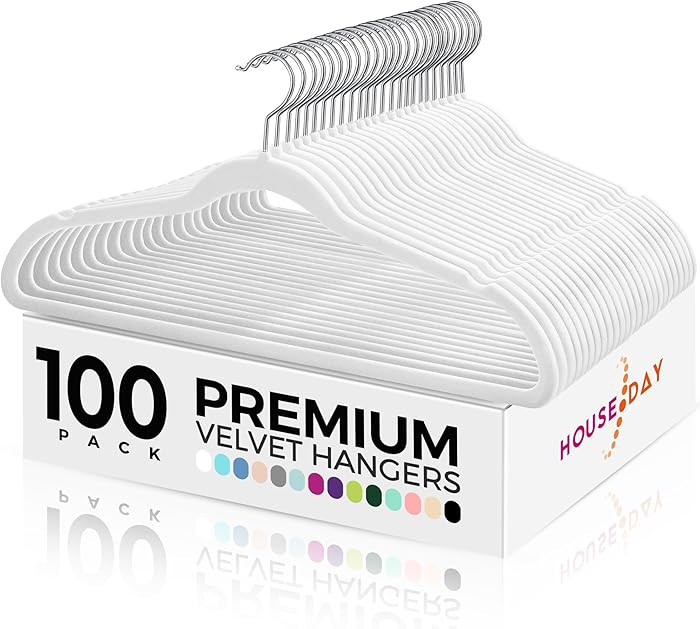 HOUSE DAY Premium Velvet Hangers 100 Pack White, Non-Slip Flocked Felt Hangers, Sturdy Clothes Ha... | Amazon (US)
