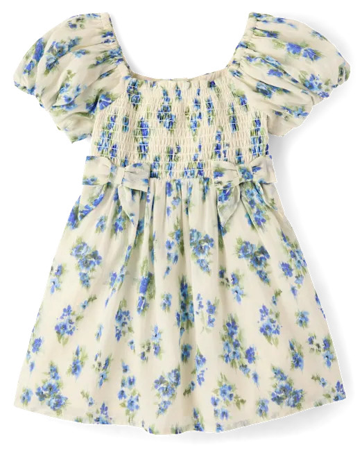 Toddler Girls Mommy And Me Floral Bow Smocked Dress - blue | The Children's Place