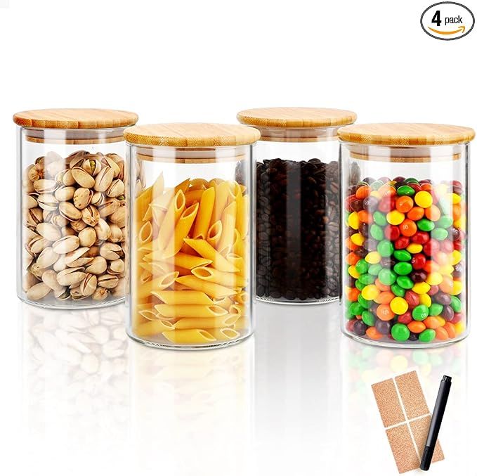 COCOYA 32oz Glass Jars with Bamboo Lid Set, 4Pack UPGRADE Clear Food Storage Canisters Kitchen Pa... | Amazon (US)