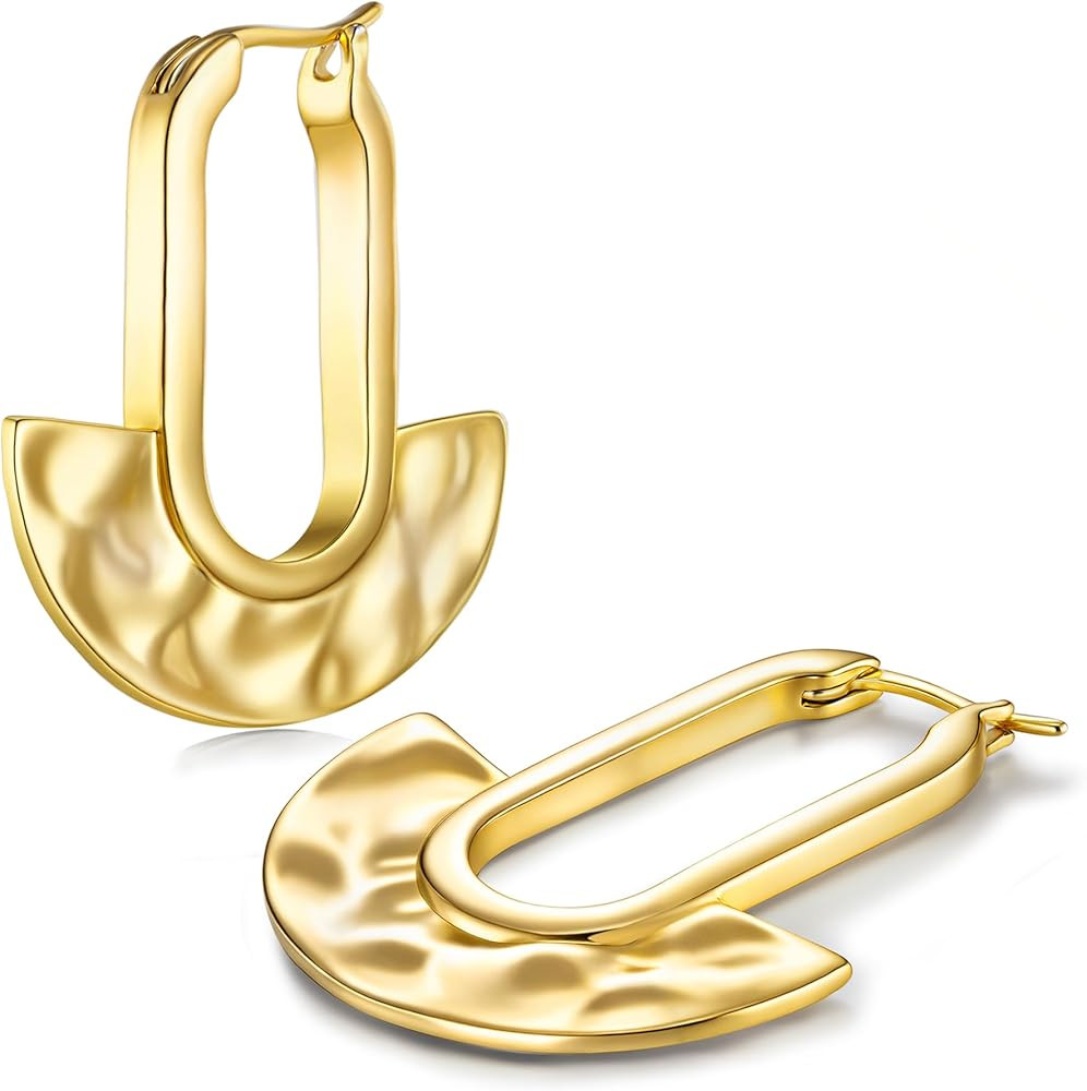 Big Bold Lightweight 18K gold plated Hammered Flat Round Statement Drop Earrings for Women by SNG... | Amazon (US)