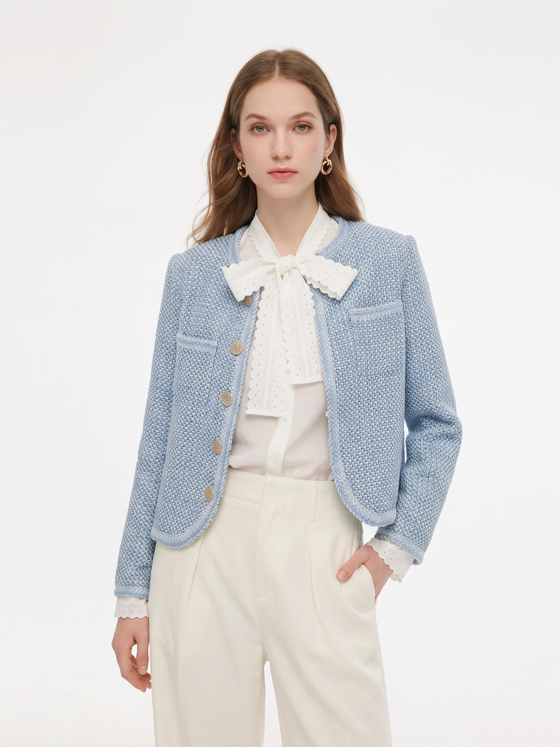 Single-Breasted Round Neck Women Jacket | GOELIA
