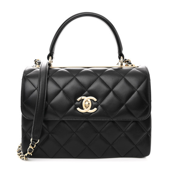Lambskin Quilted Small Trendy CC Dual Handle Flap Bag Black | FASHIONPHILE (US)