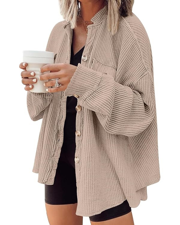 AUTOMET Fall Outfits for Women 2025 Fashion Clothes Winter Waffle Knit Clothing Oversized Button ... | Amazon (US)