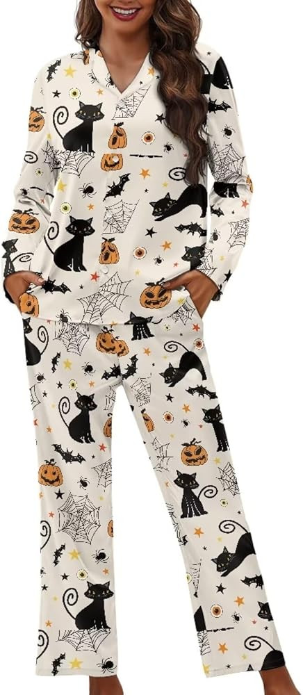 Yuuxorilu Womens Pajama Sets Button Down Long Sleeve 2 Piece Loungewear Sleepwear | Amazon (US)