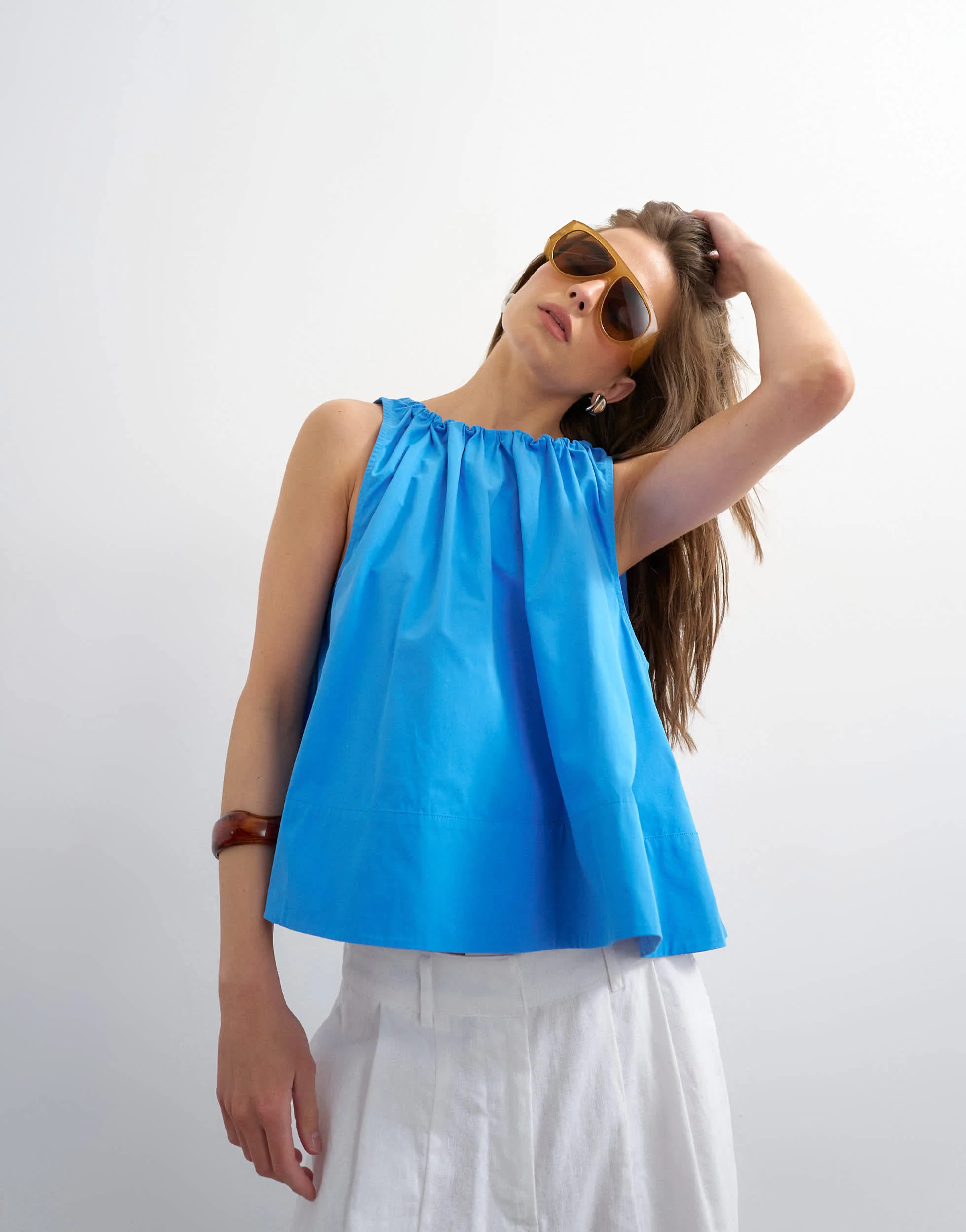 Topshop Trapeze-Top mit Bindedetail am Rücken in Blau | Topshop