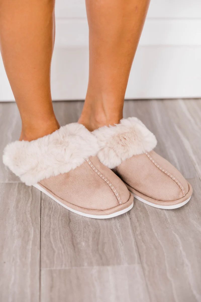 I'm Walking On Air Taupe Slippers DOORBUSTER | Pink Lily