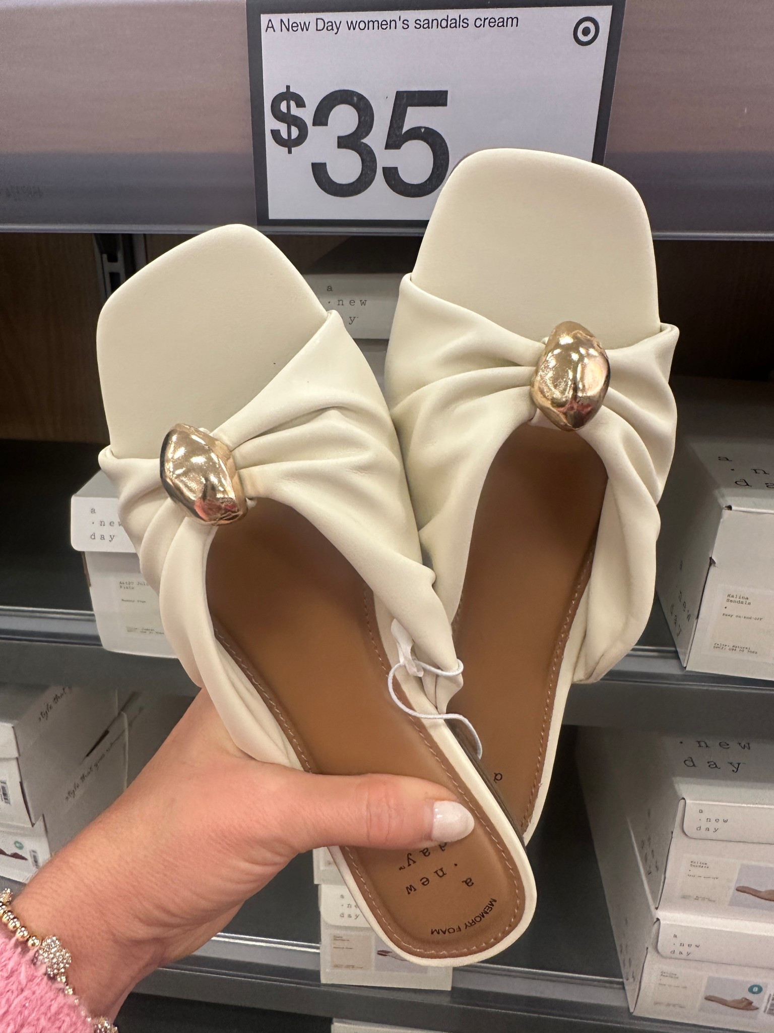 I’m absolutely obsessed with this faux leather pair of sandals look at the gold detail! So beautiful for $35! 