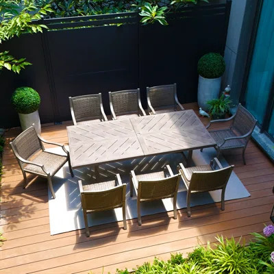 Patio Metal Rectangular Dining Set With Umbrella Hole For 8 Person | Wayfair North America