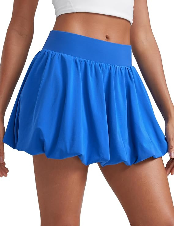 CRZ YOGA High Waisted Bubble Tennis Skirts for Women - Mini Casual Ruffled Hem Lined Balloon Skor... | Amazon (US)