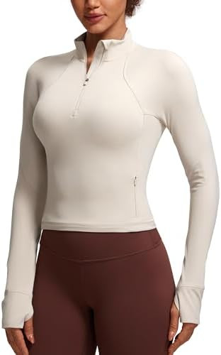 CRZ YOGA Butterluxe Half Zip Long Sleeve Shirts for Women - Workout Athletic Yoga Tops Crop Colla... | Amazon (US)