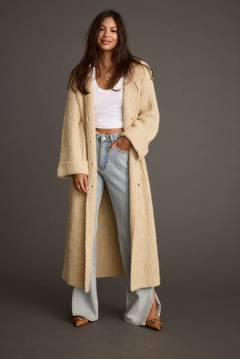 Cassia Cream Knit Long Cardigan Coat | 12th Tribe