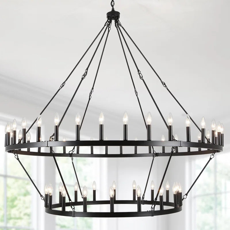 Neiges 54 - Light 60" Two Tier Large Farmhouse Rustic Wagon Wheel Chandelier | Wayfair North America