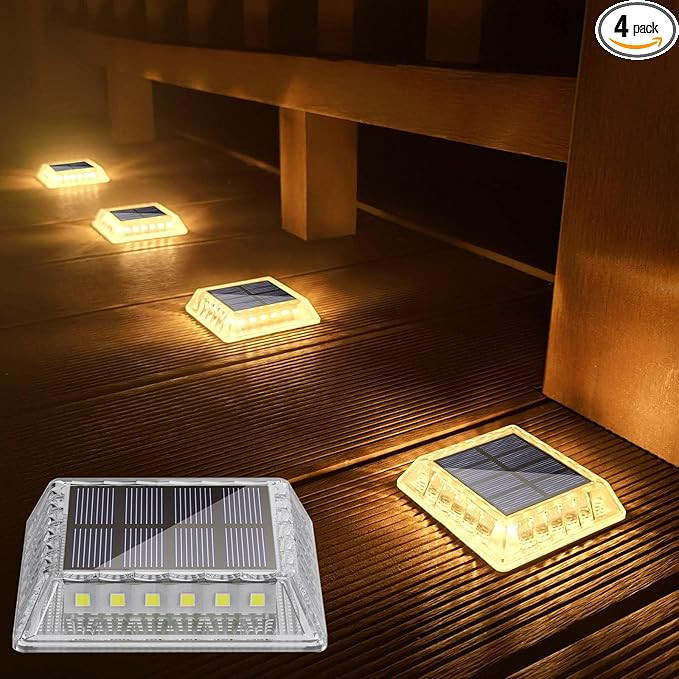 Soslina Solar Deck Lights Outdoor, 4 Pack Solar Step Lights IP68 Waterproof Solar Powered Drivewa... | Amazon (US)