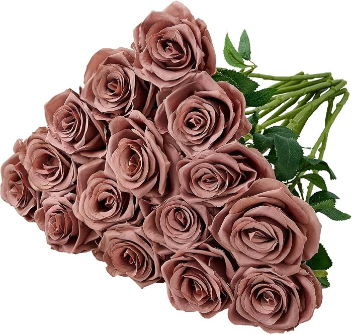 15pcs Dusty Rose Artificial Flowers Roses Fake Silk Flowers Faux Long Stem Artificial Roses for W... | Amazon (US)