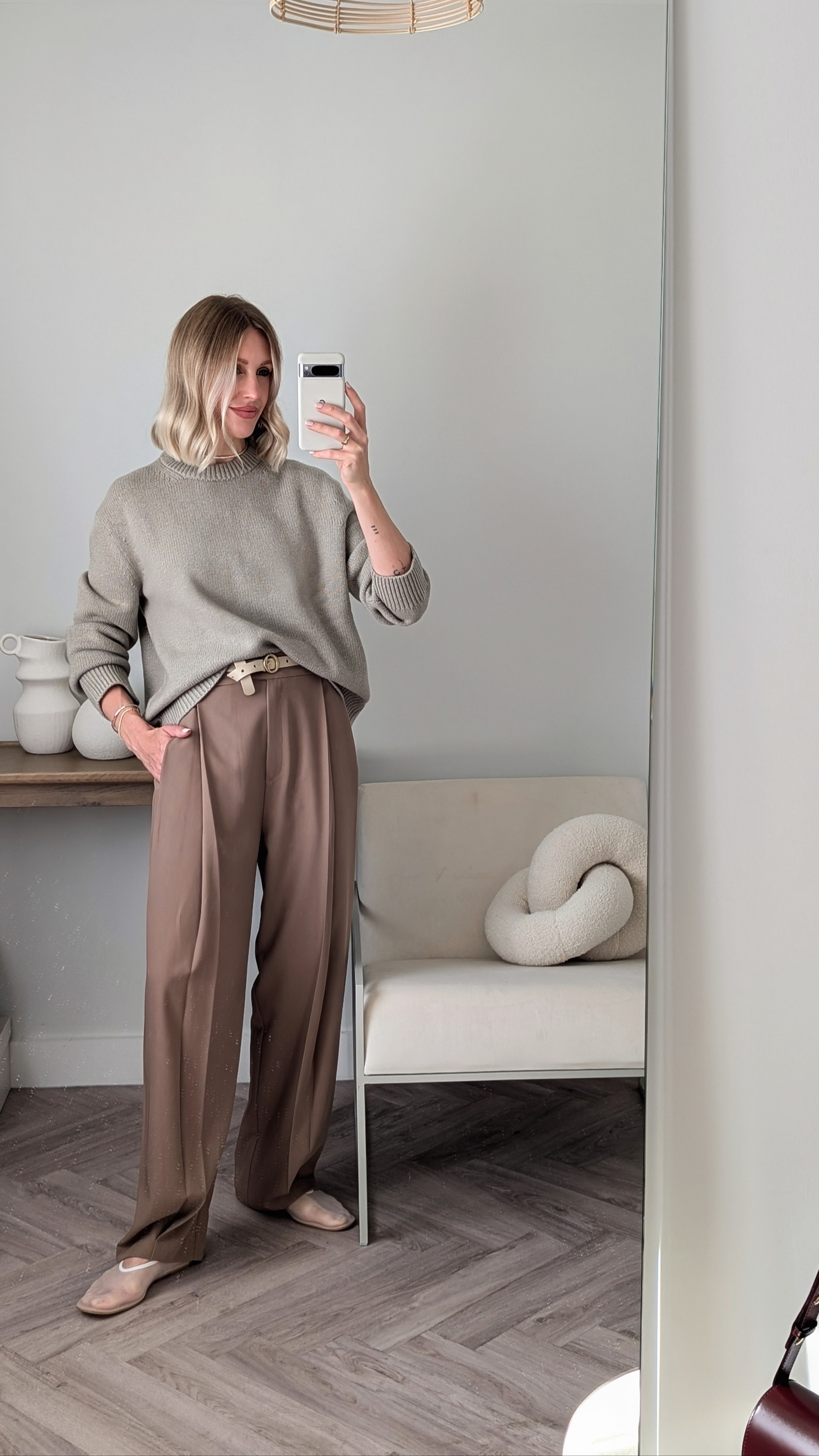 Simple casual chic outfit great for workwear- the row Ophelia jumper dupe (reminder not to forget to check the menswear section! I'm wesring a size M jumper) and mesh ballet flats,  tailored trousers and tennis jewellery 

#LTKuk #LTKeurope #LTKstyletip