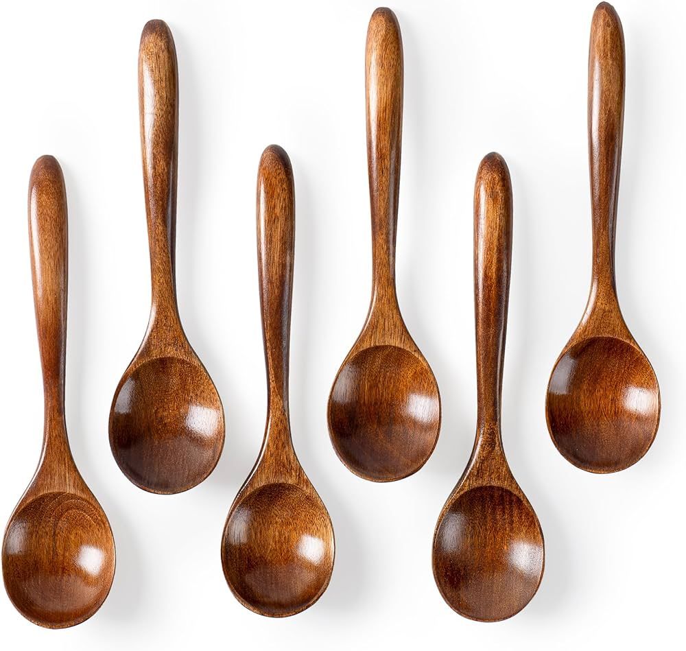 6 PCS Wooden Spoons for Honey, 6.7 inch Small Wooden Spoons - Perfect for Soup,Eating,Scooping Ja... | Amazon (US)