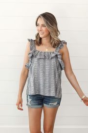 Printed Stripe Ruffle Top Inspired by Shelby Ditch | Inspired Boutique