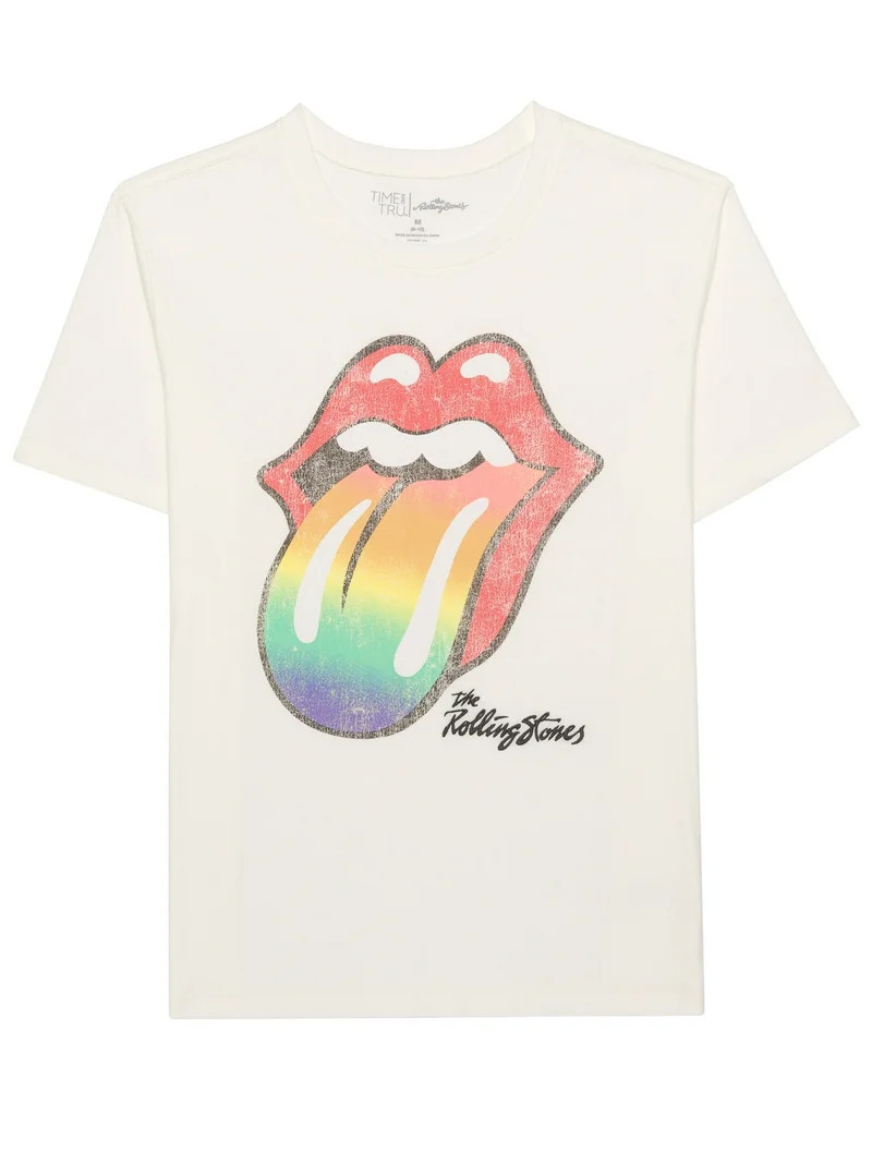 Time and Tru Women's Rolling Stones Rainbow Logo Graphic Tee, Sizes XS-XXXL | Walmart (US)