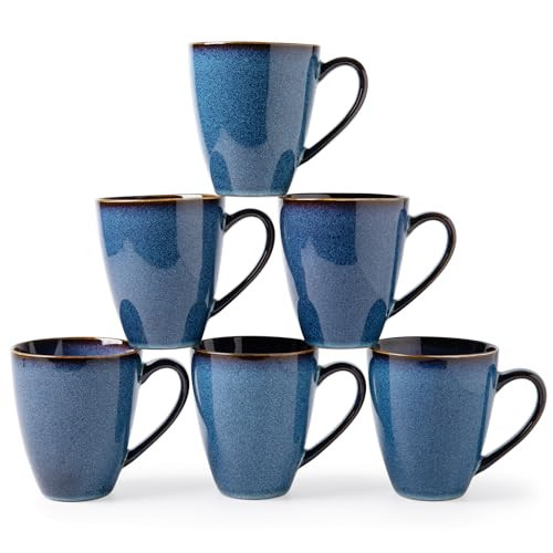 MONITO 17 OZ Coffee Mugs Set of 6, Large Ceramic Blue Coffee Mugs Set with handle for Tea/Latte/Milk/Cocoa, Funny Tea Cups for Office and Home, Engagement Gifts. (Starry Blue) | Amazon (US)