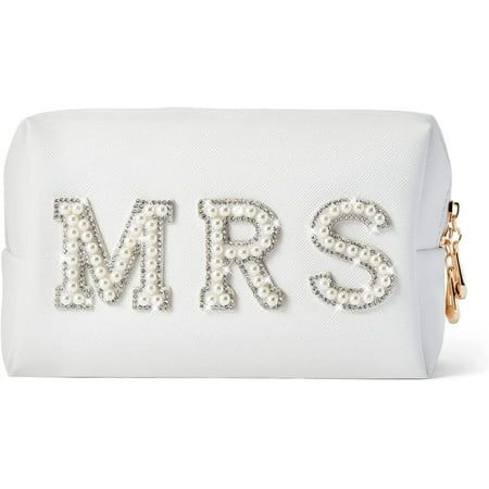 Qchengsan Bride Patch MRS Varsity Cosmetic Toiletry Bag Pearl Rhinestone Letter Patches Bling Bride  | Walmart (US)