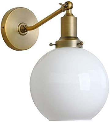Permo Industrial Vintage Slope Pole Wall Mount Single Sconce with 7.9" Globe Round Milk White Gla... | Amazon (US)