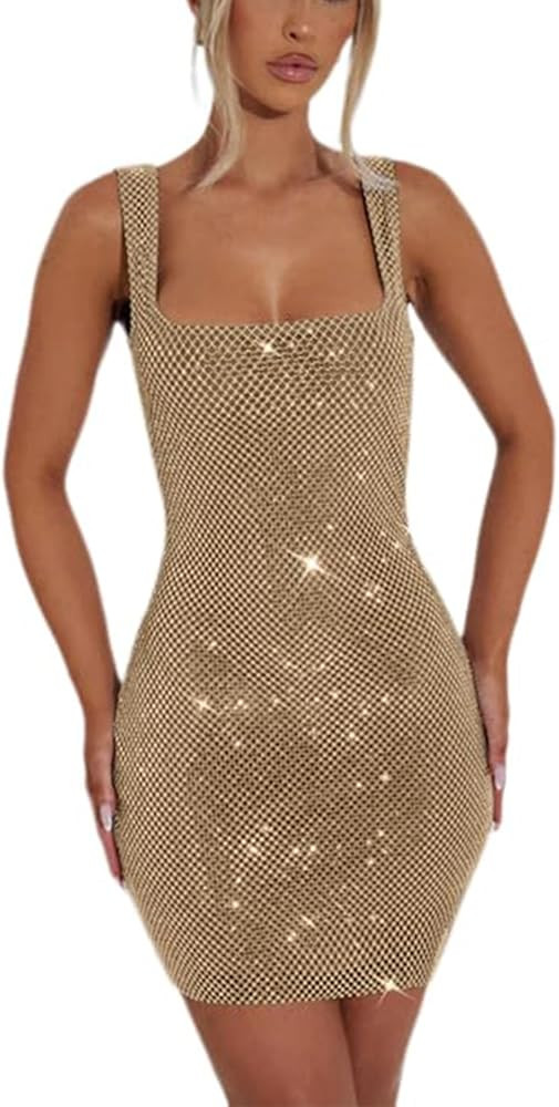 Sparky Sequin Short Homecoming Dresses for Teens Square Neck Bodycon Mermaid Mini Cocktail Party ... | Amazon (US)