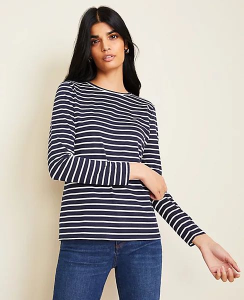 Striped Pima Cotton Long Sleeve Tee | Ann Taylor | Ann Taylor (US)