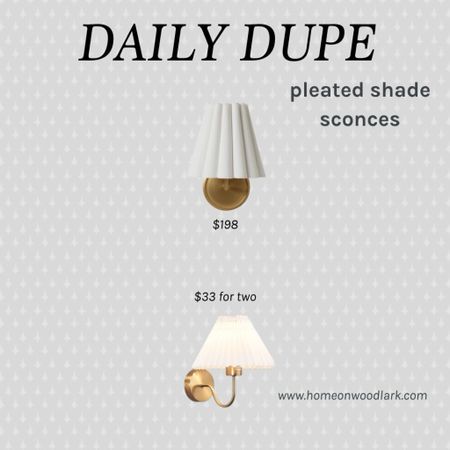 Daily Dupe: pleated shade brass wall sconce.  

Amazon brass sconce.  Lulu and Georgia Matthew’s wall sconce.  


#LTKhome #LTKfindsunder50 #LTKfamily