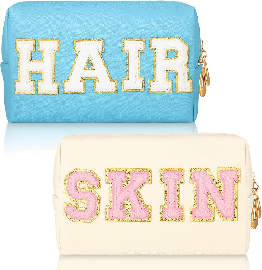 2 Pieces Preppy Patch Small Cosmetic Bag Smile Waterproof Makeup Bag Toiletry Bag Rainbow Makeup ... | Amazon (US)