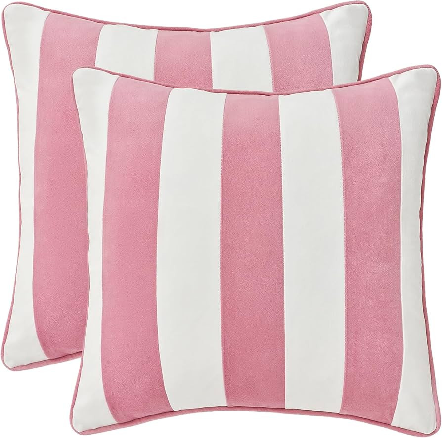 MONDAY MOOSE Decorative Throw Pillow Covers Cushion Cases, Set of 2 Soft Velvet Striped Piping Ed... | Amazon (US)