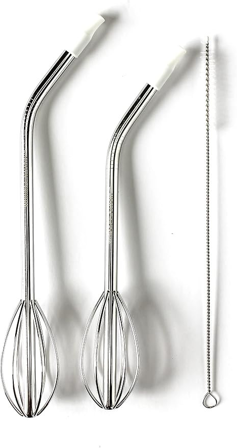 Whiskee Straw Set of 2 Reusable Stainless Steel Straws with Silicone Tip and Whisk | Amazon (US)