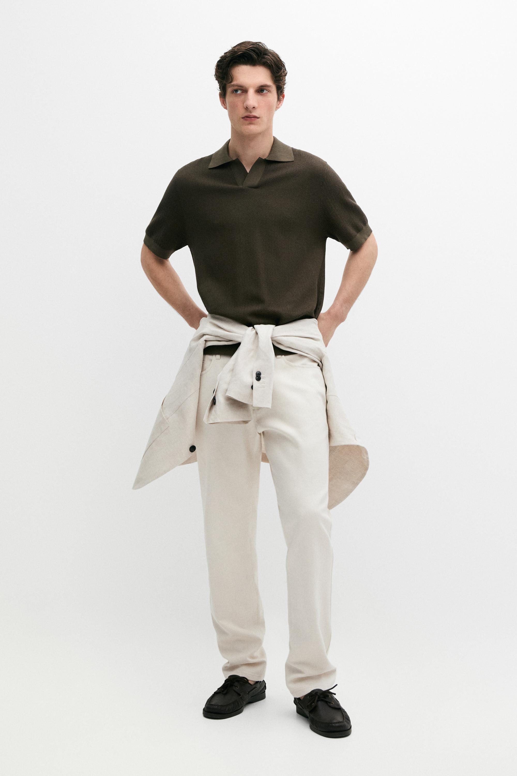 100% cotton textured knit polo sweater | Massimo Dutti UK