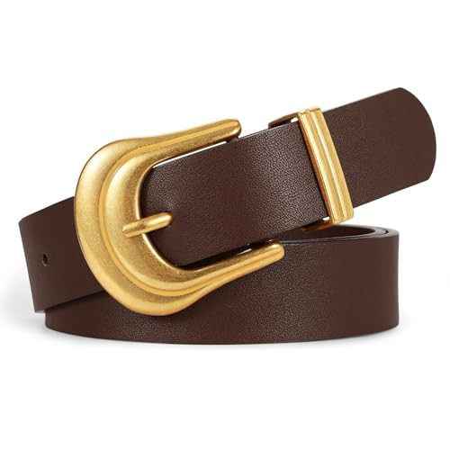 JASGOOD Women's Western Belt Vintage Coffee Leather Waist Belt for Pants Jeans with Gold Buckle | Amazon (US)
