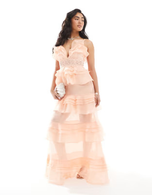 True Decadence V-neck ruffle maxi dress in soft peach | ASOS | ASOS (Global)