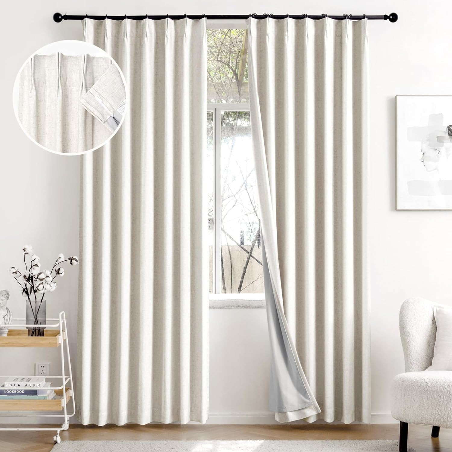 2 Pages Pinch Pleated Blackout Curtains 84 inch Long, Thick Linen Blend Black Out Curtains for Be... | Amazon (US)