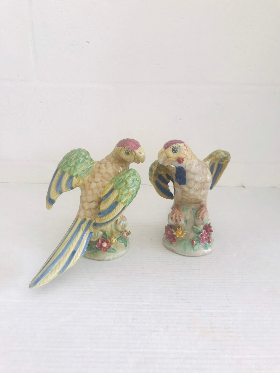 Vintage Colorful Chinese Export Ceramic Parrot Figurines - a Pair | Etsy (US)