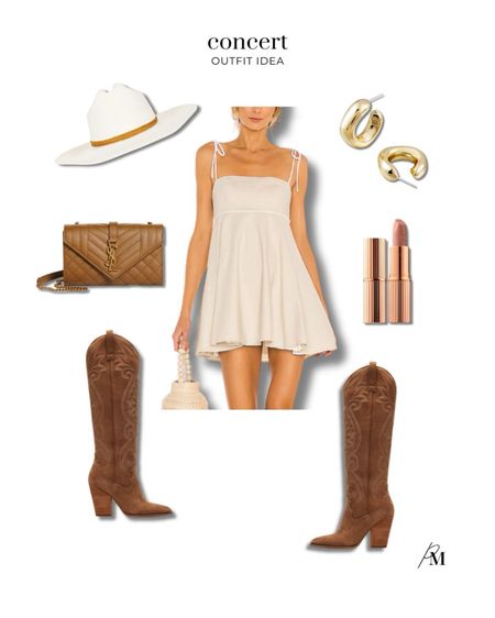 Country concert outfit idea. I love a mini dress and boots combo! Add a cute cowboy hat and bag to complete the look. 

#LTKStyleTip #LTKSeasonal #LTKBeauty